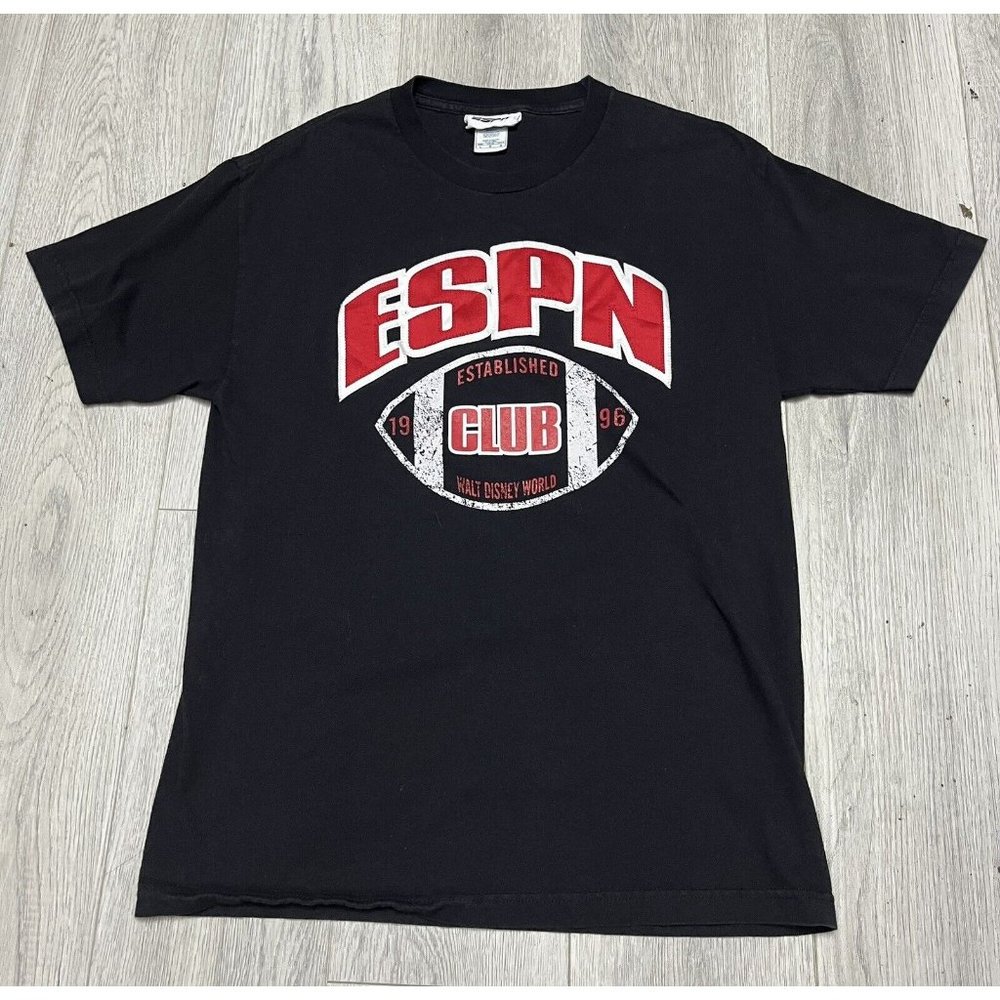 Vintage ESPN Disney Football Club Black Red Short Sleeve T-Shirt Men’s Large
